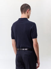 Polo Slim En Maille Coton Bleu Marine