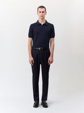 Polo Slim En Maille Coton Bleu Marine