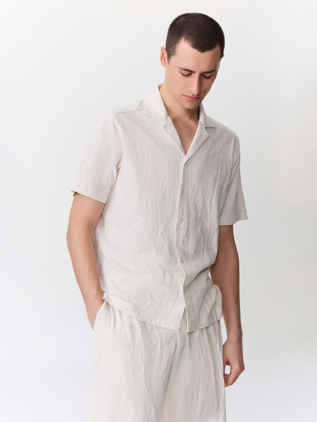 Chemise Manches Courtes Regular En Maille Beige