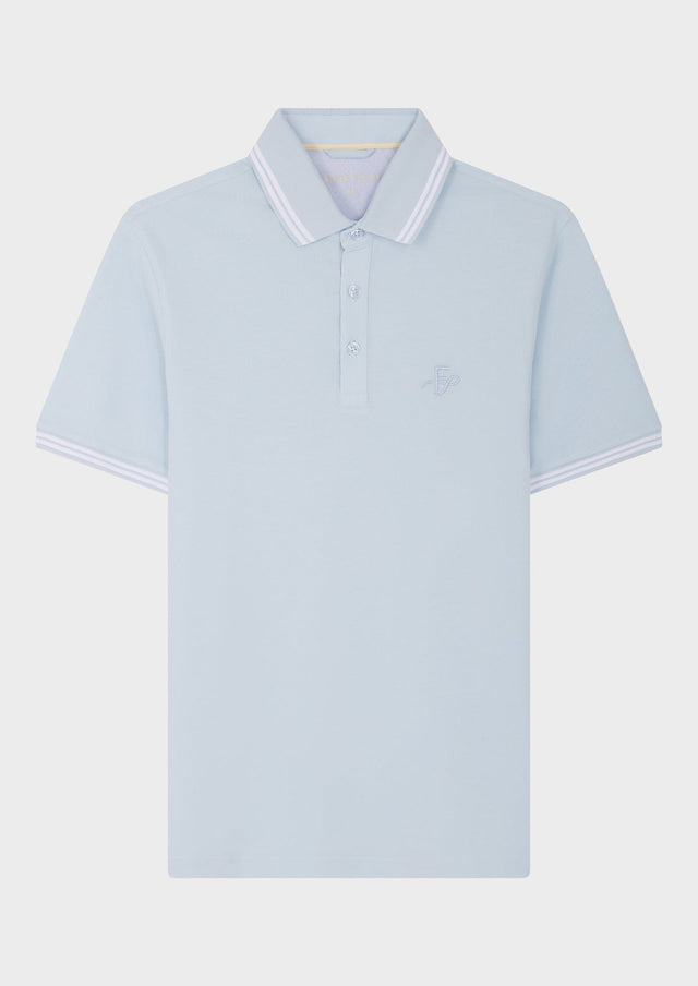 Polo manches courtes Slim en coton uni bleu ciel
