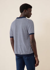 Polo Manches Courtes Slim En Maille Blanche Rayures Bleu Marine