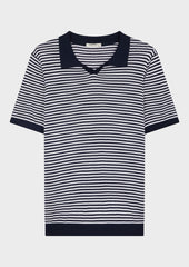 Polo Manches Courtes Slim En Maille Blanche Rayures Bleu Marine