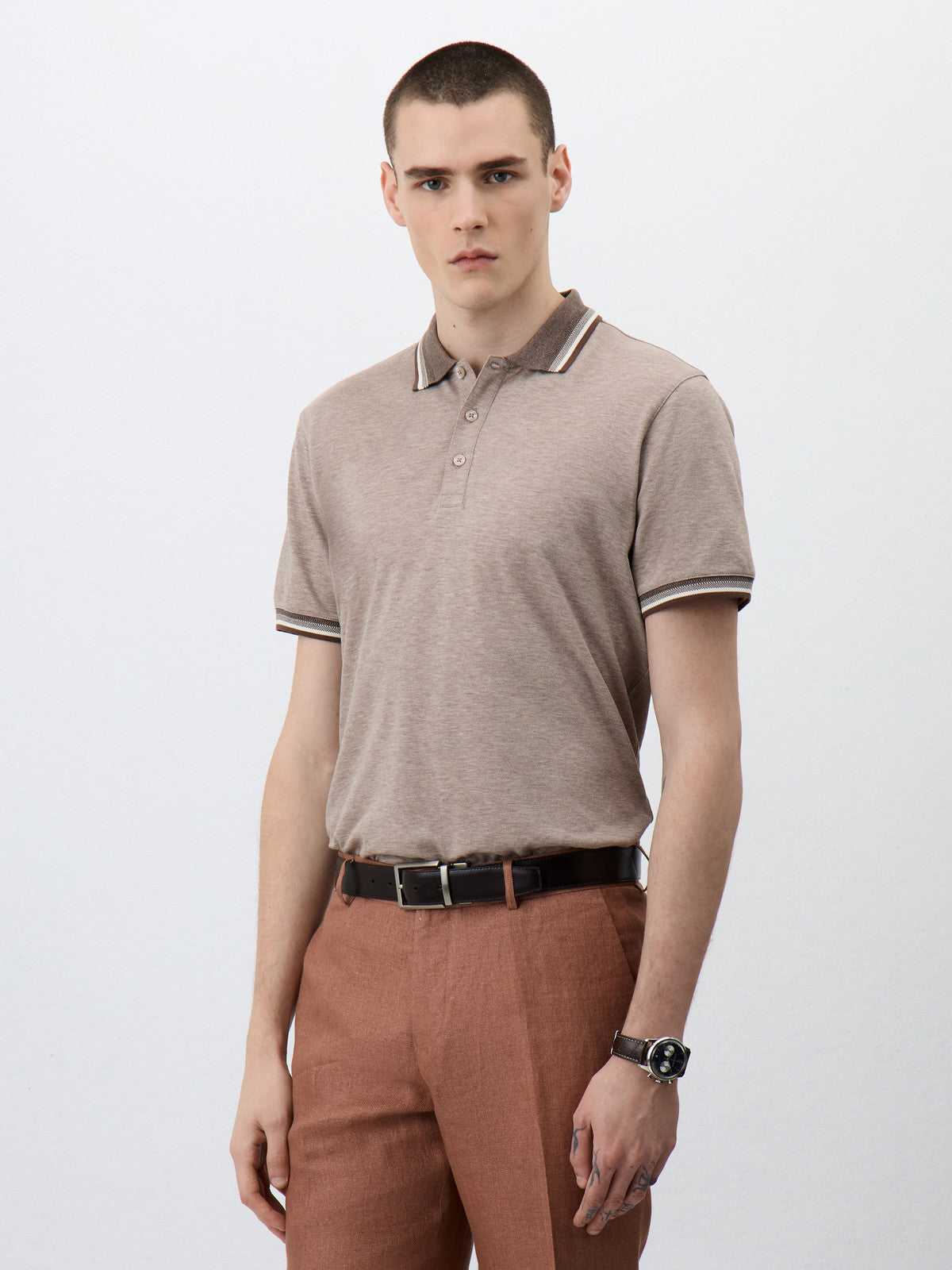 Polo Slim En Coton Marron
