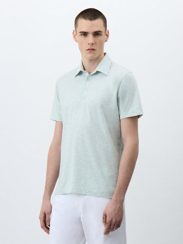 Polo Slim en coton mélangé vert d'eau