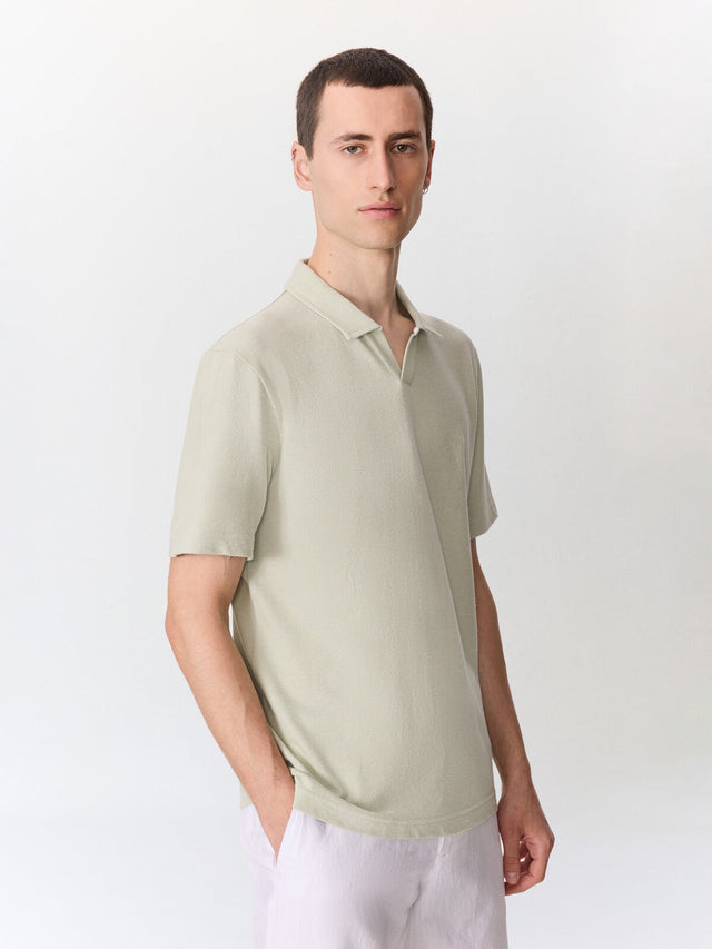 Polo regular en coton et lin vert d'eau