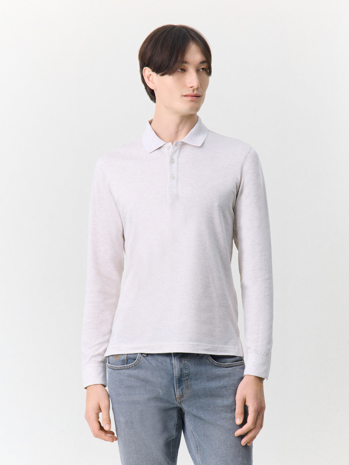 Polo Manches Longues Slim En Coton Beige