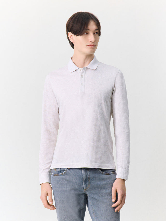 Polo manches longues slim en coton beige