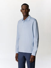 Polo manches longues slim en coton bleu ciel
