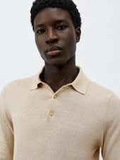 Polo Manches Longues Slim En Maille Coton Et Soie Beige