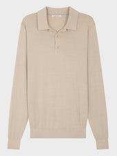 Polo Manches Longues Slim En Maille Coton Et Soie Beige