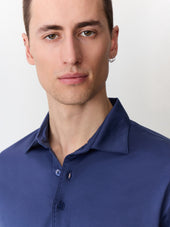 Polo Manches Longues Slim En Coton Bleu Indigo