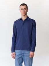 Polo manches longues slim en coton bleu indigo