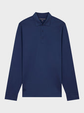 Polo Manches Longues Slim En Coton Bleu Indigo