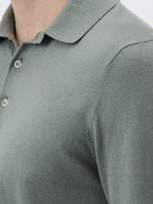 Polo Manches Longues Slim En Maille Coton Et Soie Kaki
