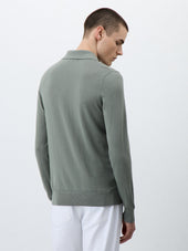 Polo Manches Longues Slim En Maille Coton Et Soie Kaki