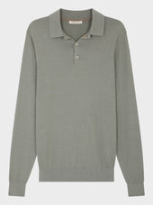 Polo Manches Longues Slim En Maille Coton Et Soie Kaki