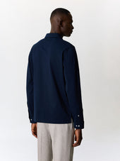 Polo Manches Longues Slim En Coton Bleu Marine