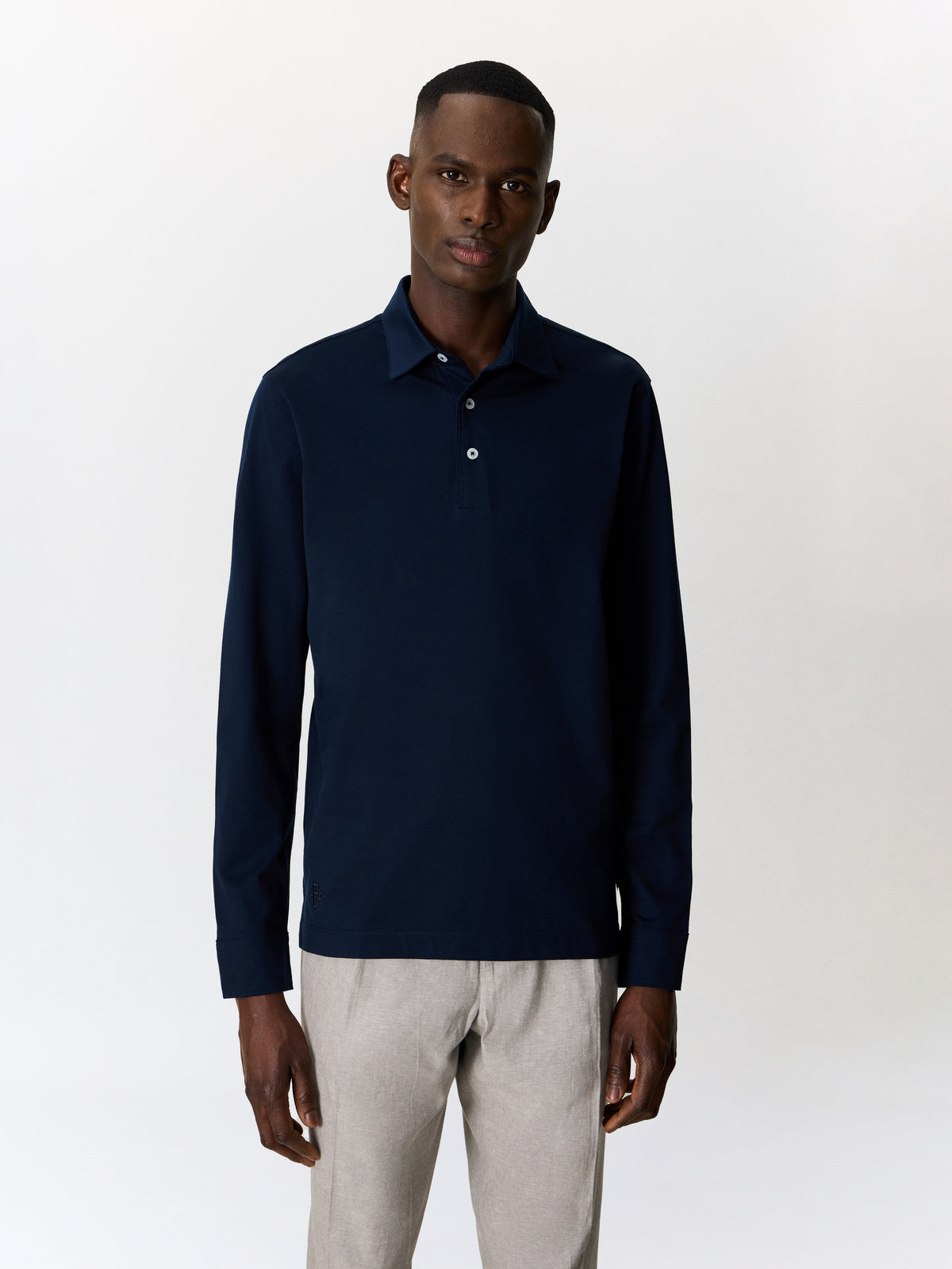 Polo Manches Longues Slim En Coton Bleu Marine