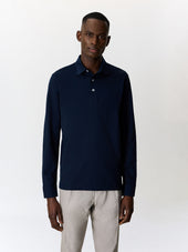 Polo manches longues slim en coton bleu marine
