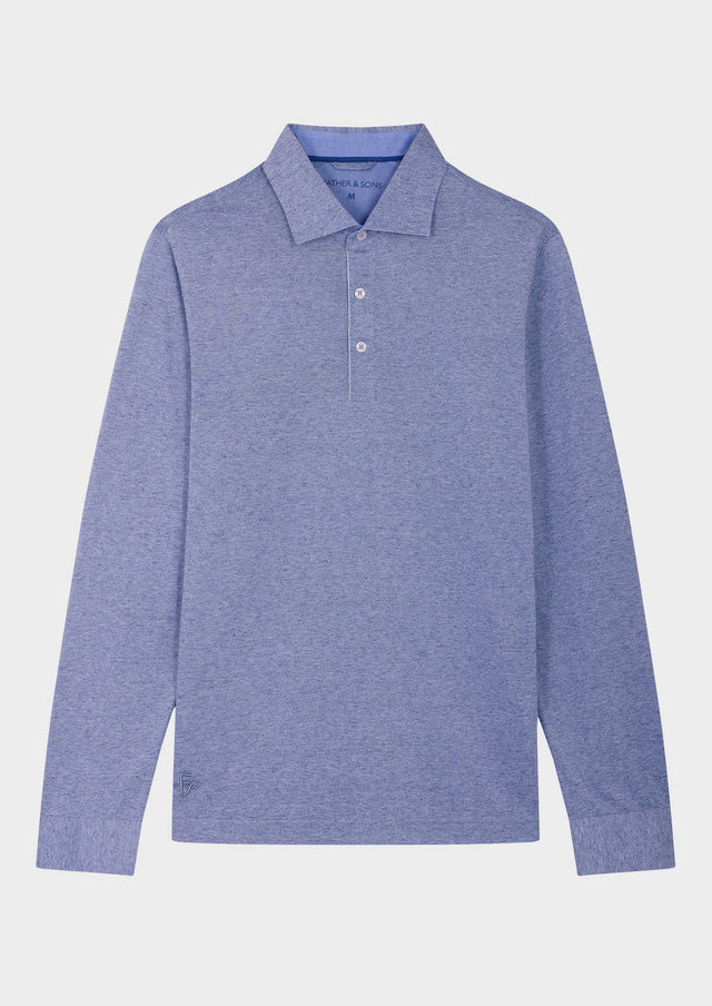 Polo manches longues Slim en coton uni bleu ardoise