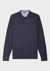 Polo Manches Longues Slim En Coton Uni Bleu Jeans Col Officier