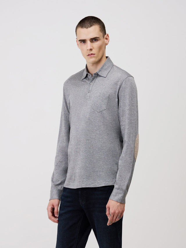 Polo manches longues Slim en coton gris