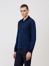 Polo manches longues Slim en coton mélangé bleu indigo