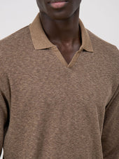 Polo Manches Longues Slim En Coton Marron