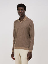 Polo manches longues Slim en coton marron