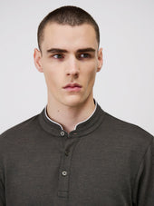 Polo Manches Longues Slim En Coton Col Officier