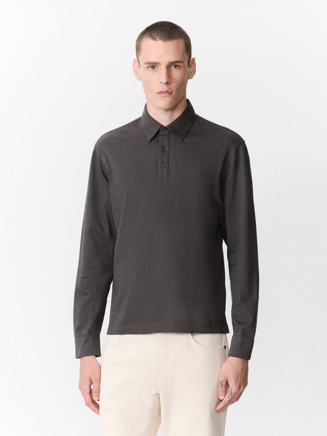 Polo manches longues slim en coton kaki