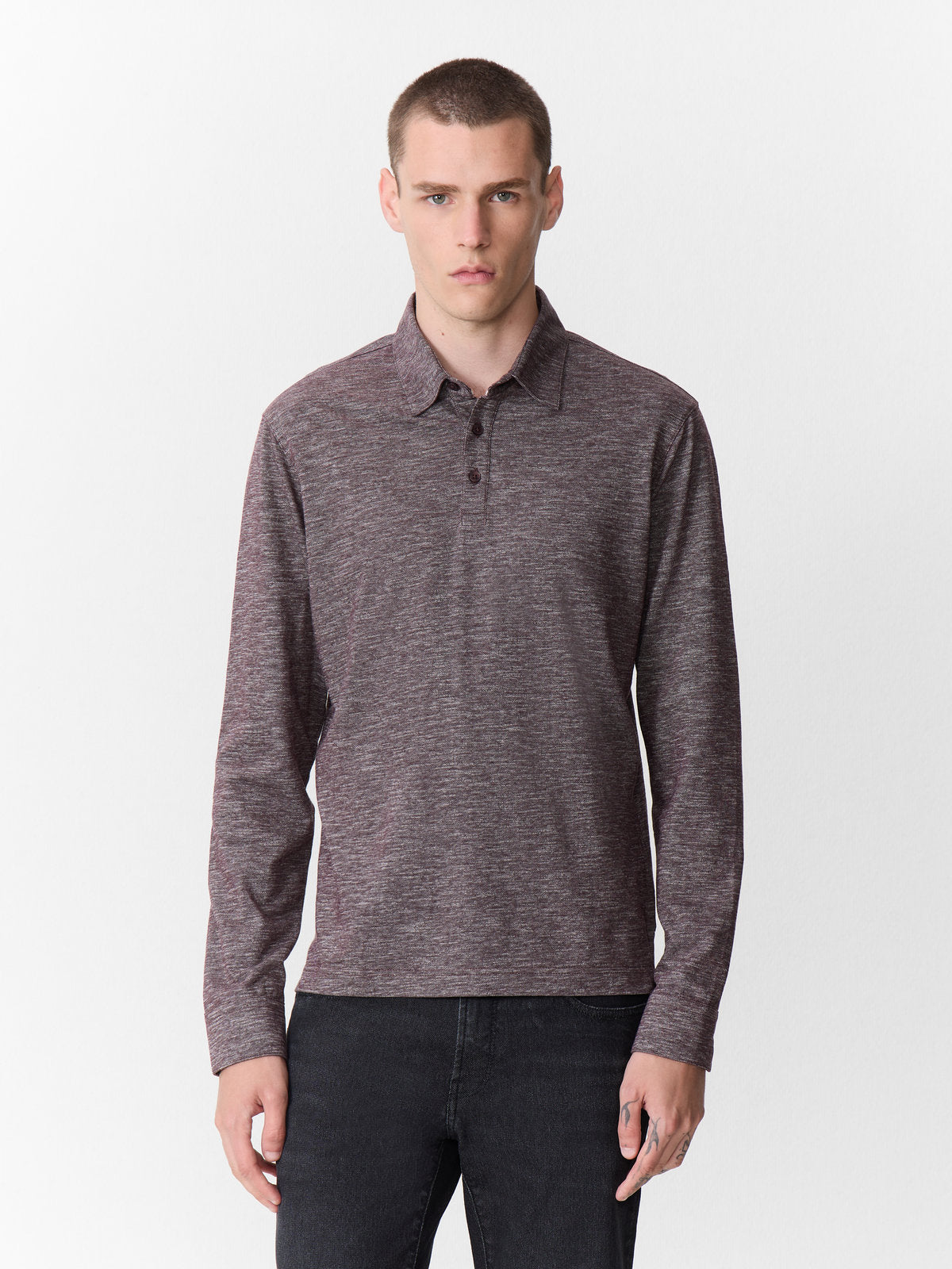 Polo Manches Longues Slim En Coton Bordeaux Chin