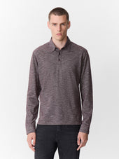Polo manches longues slim en coton bordeaux chiné