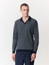 Polo manches longues slim en coton mélangé bleu marine