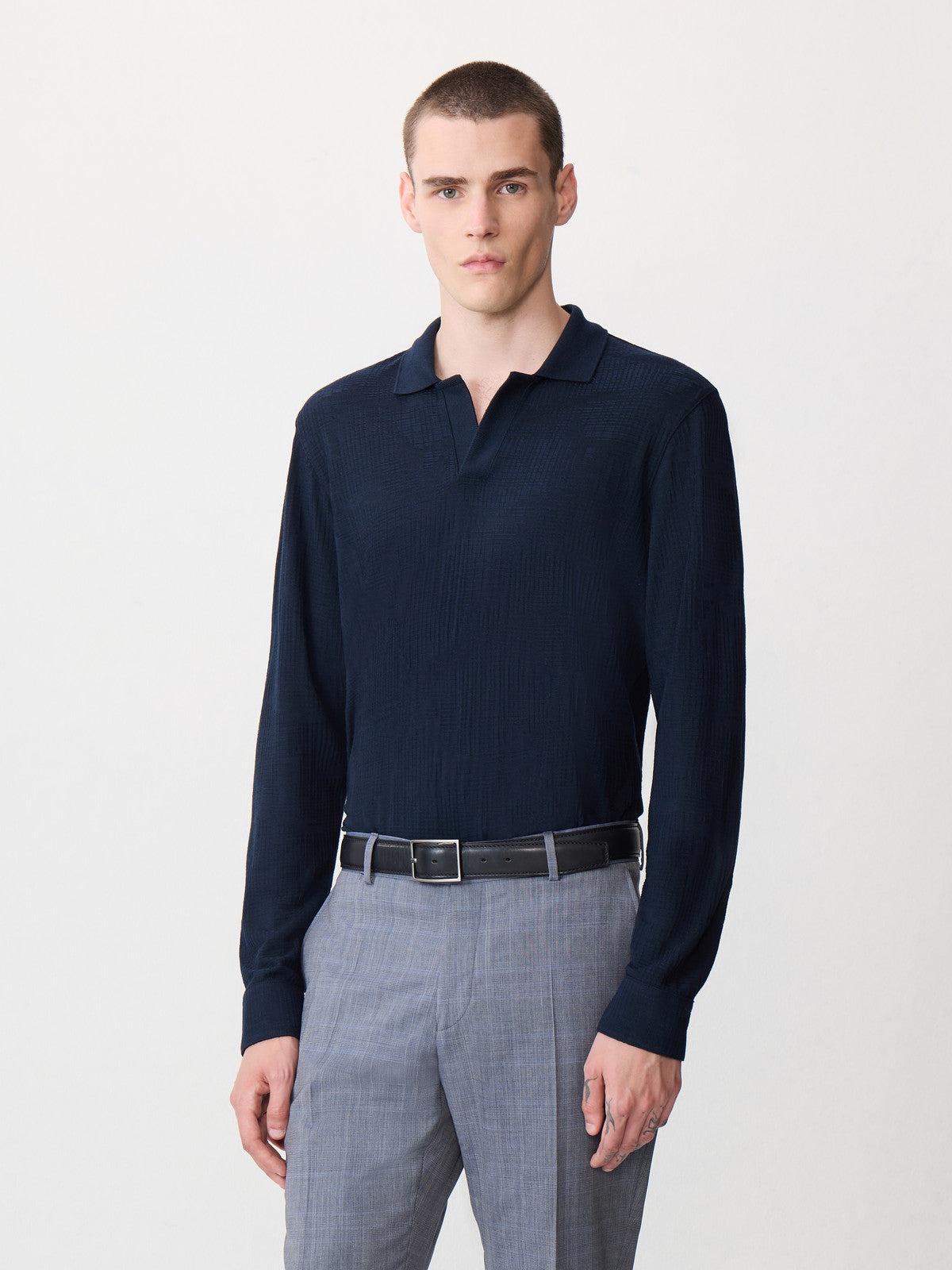 Polo Manches Longues Slim Bleu Marine