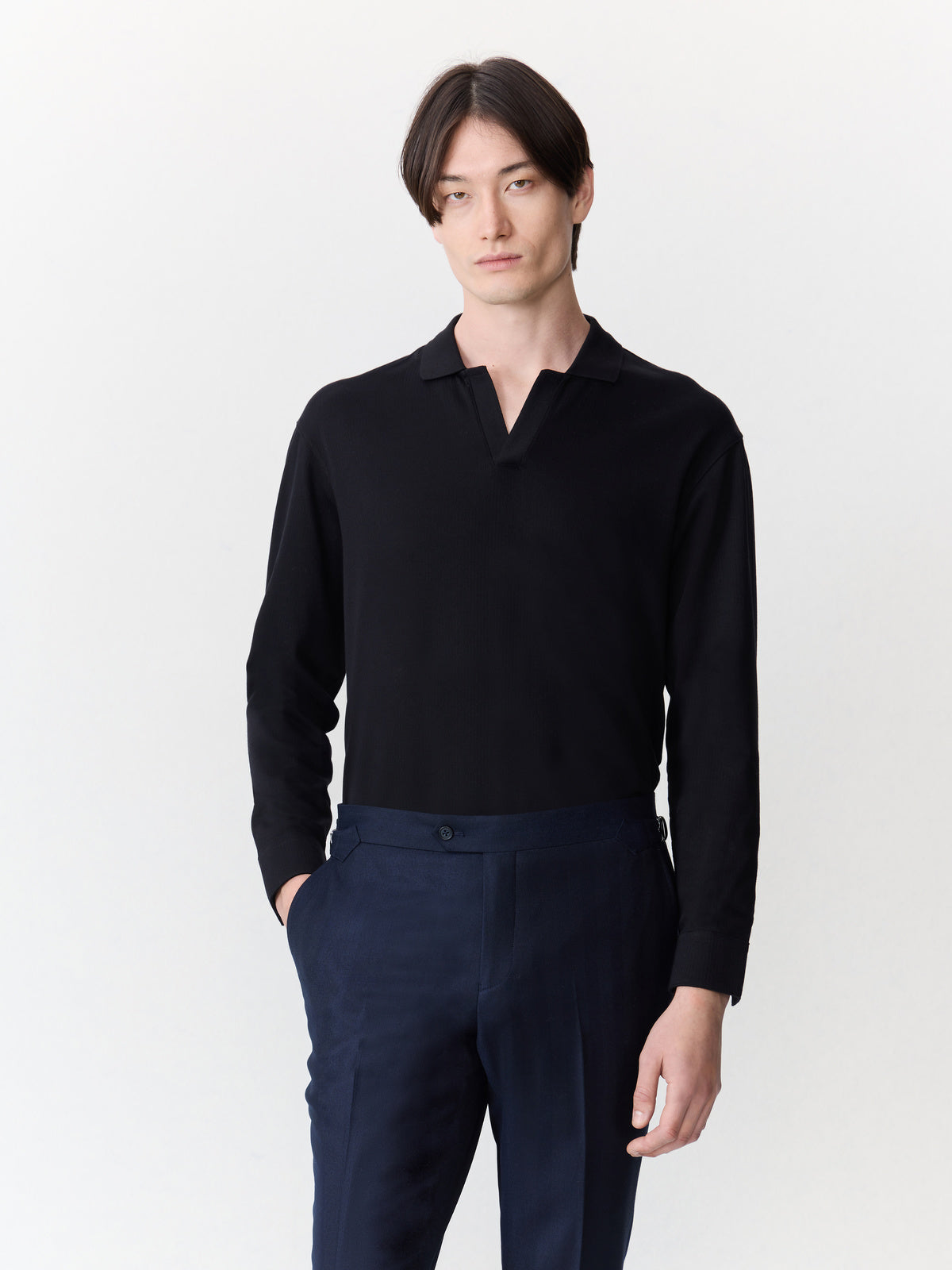 Polo Manches Longues Slim En Coton Noir
