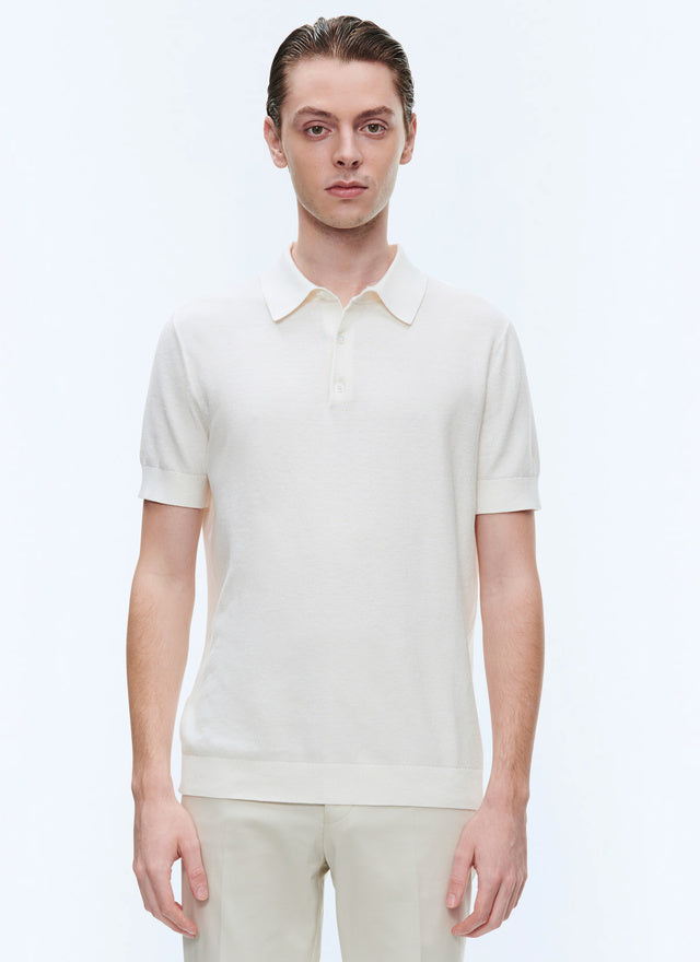 Ecru cotton and cashmere polo