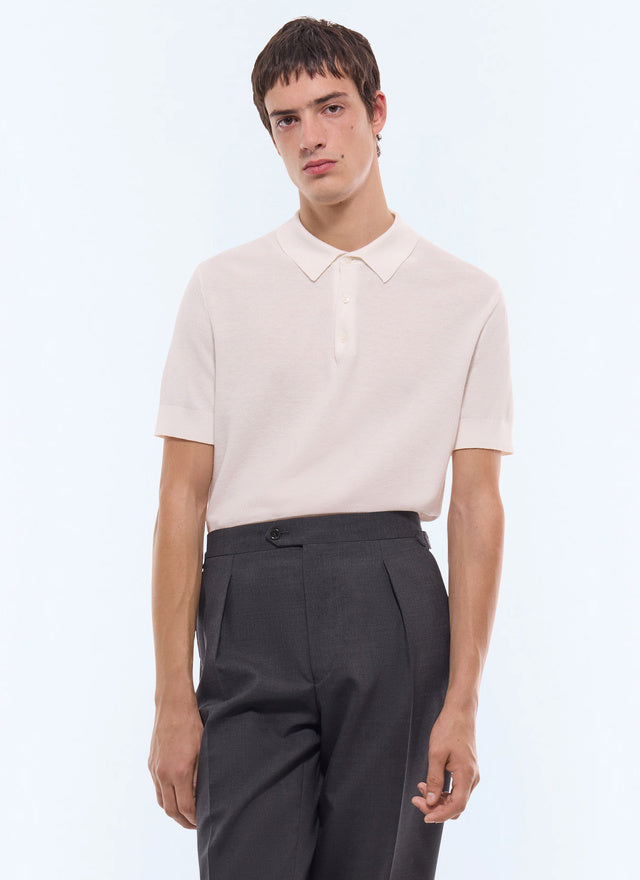 Seed stitch cotton-wool polo