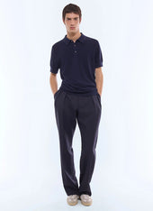 Cotton-cashmere seed stitch polo