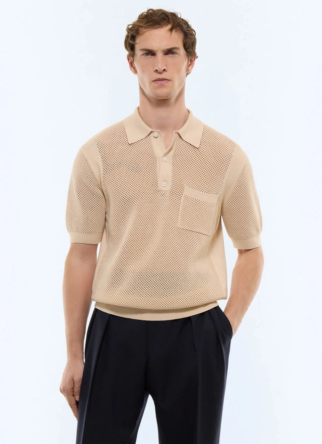 Organic cotton hemstitch knit polo