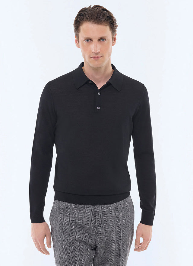 Merino wool long-sleeves polo sweater