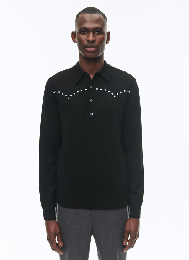 Wool 4-button collar polo sweater