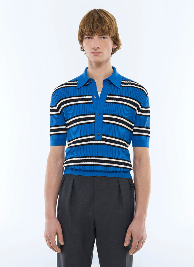 Striped polo in ribbed cotton knit