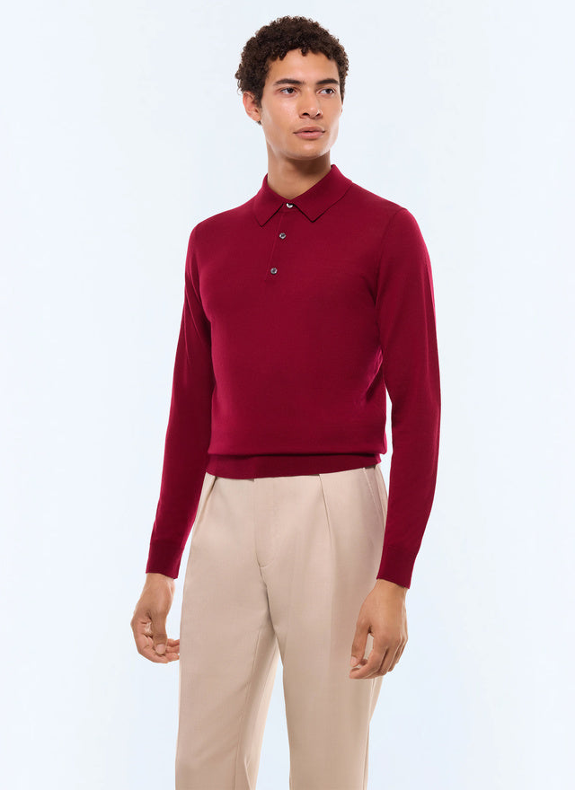 Merino wool long-sleeves polo sweater