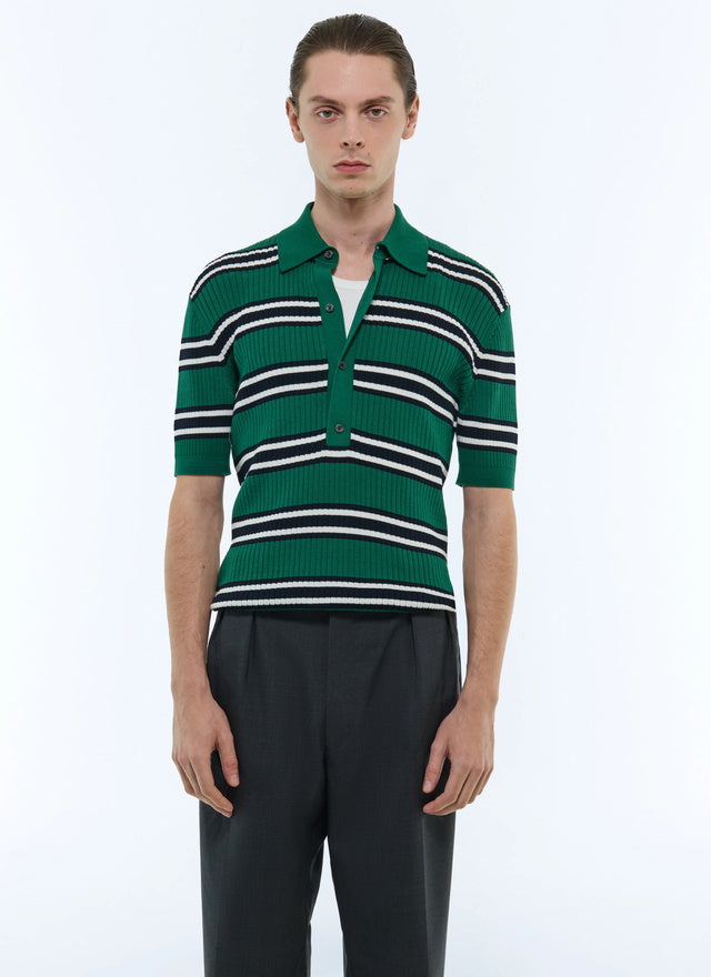 Striped Polo In Ribbed Cotton Knit