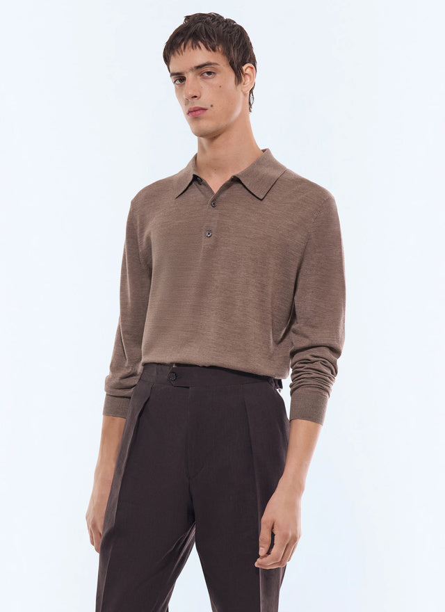 Long Sleeved Merino Wool Polo Shirt
