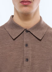 Long-sleeved merino wool polo shirt