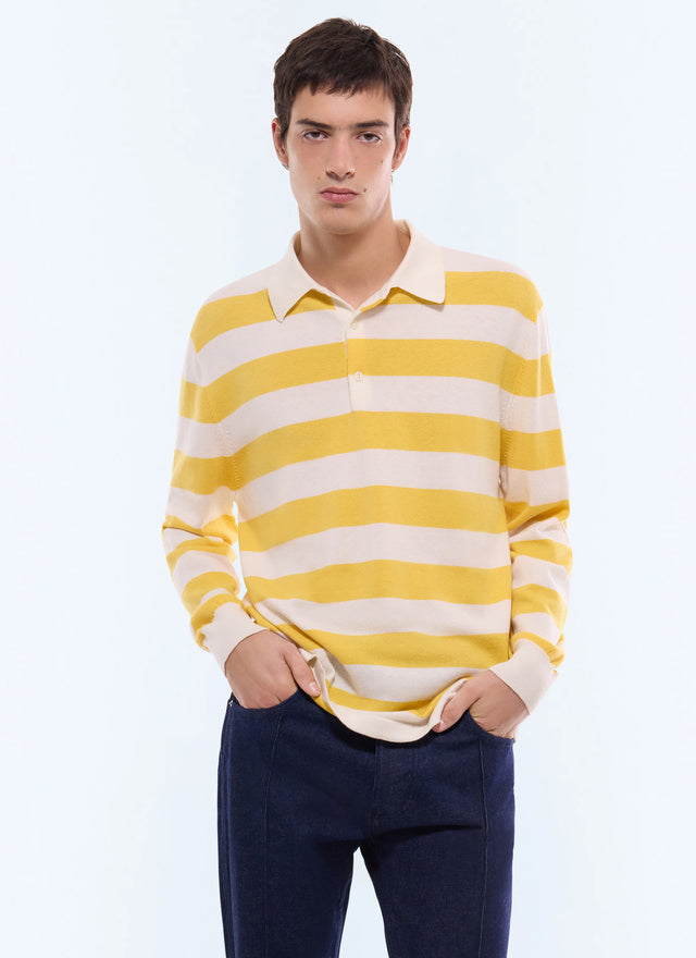 Wool Cotton Striped Rugby Polo