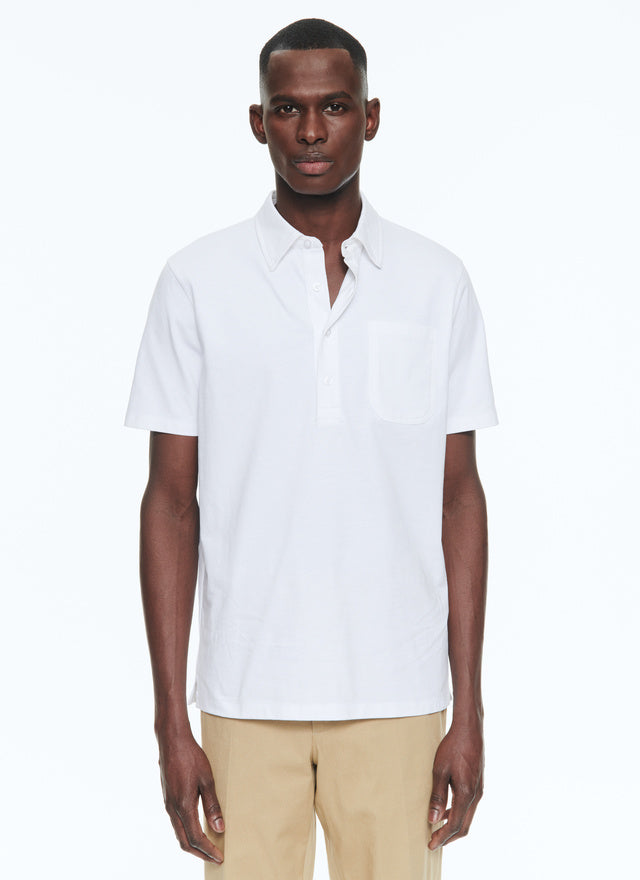 White cotton jersey polo sweater