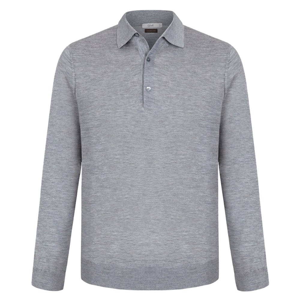 Polo En Cachemire Soie Gris Clair